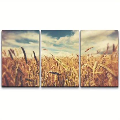 3pcs Vintage Golden Wheat Field Canvas Metal Print Ready to Hang Art
