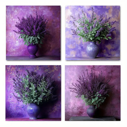 4pcs Bouquet Of Small Purple Flowers Wall Art Canvas Framed