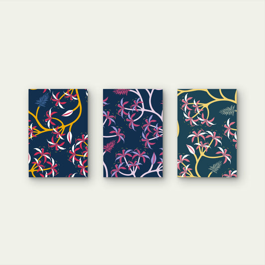 3pcs Dark Floral Botanical Pattern Wall Art Set Canvas Framed 50x70cm - High Quality Print 100% Australian Made Wall Canvas Ready to Hang