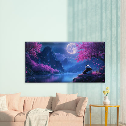 Moon Night Panda & Cherry Wall Art Canvas Office Home Room Framed 120x60cm