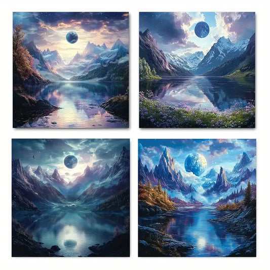 4pcs  Anime Inspired Cosmic Landscap Elegant  Wall Art Canvas Framed