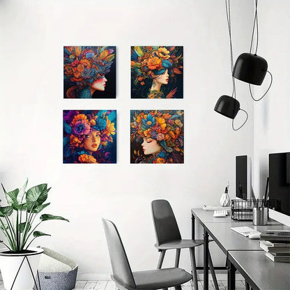 4pcs  Girl Power and Flower for home   GH   Wall Art Canvas Framed