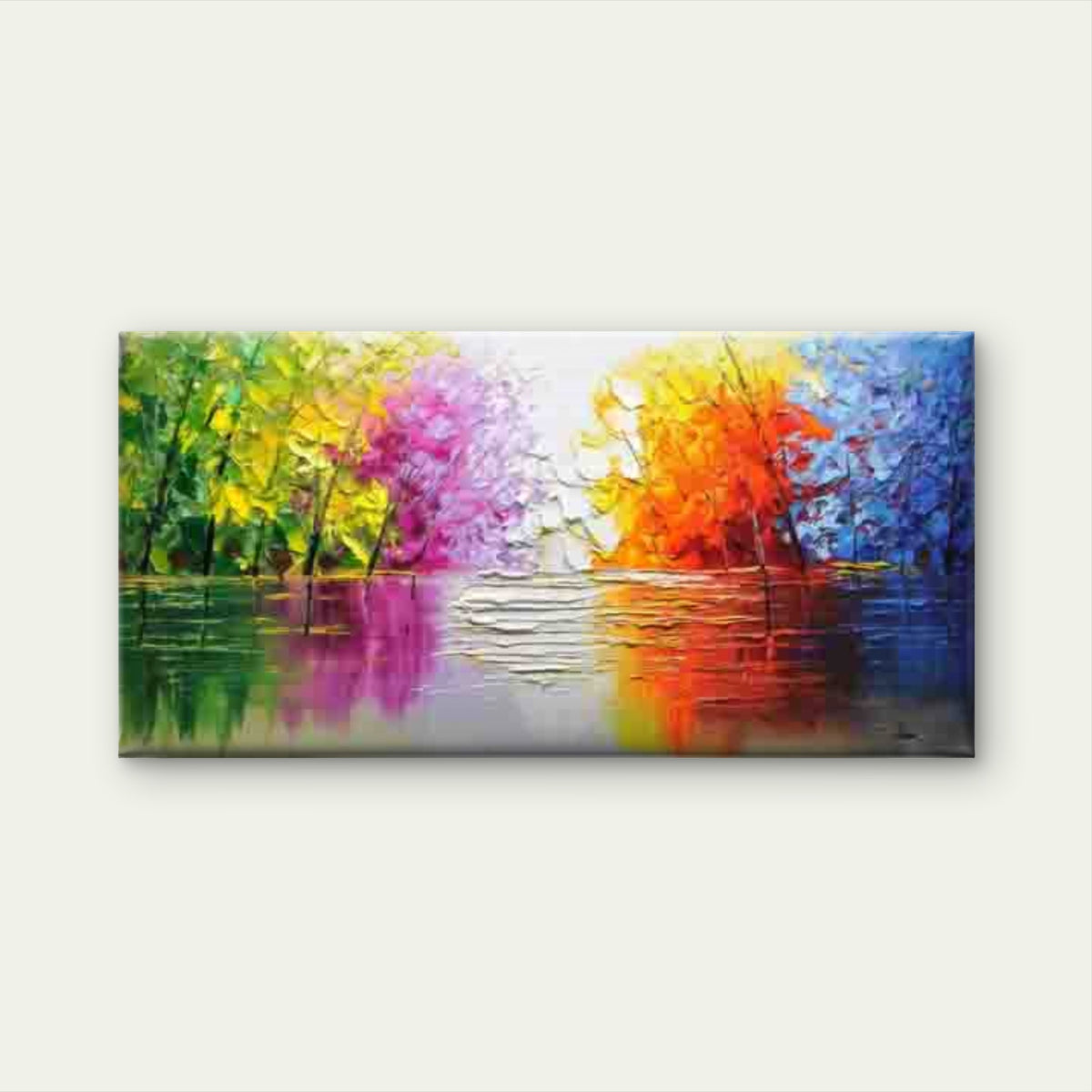 Vibrant Abstract Forest Wall Art Canvas Office Home Room Framed 120x60cm