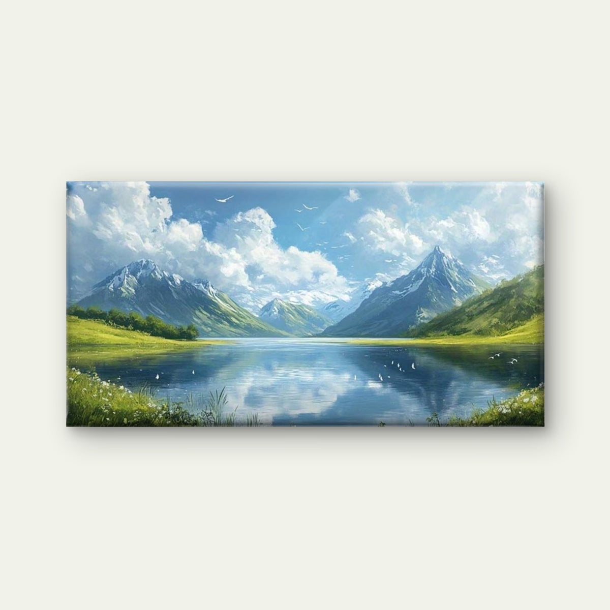 Mountain Lake Nature Wall Art Canvas Office Home Room Framed 120x60cm