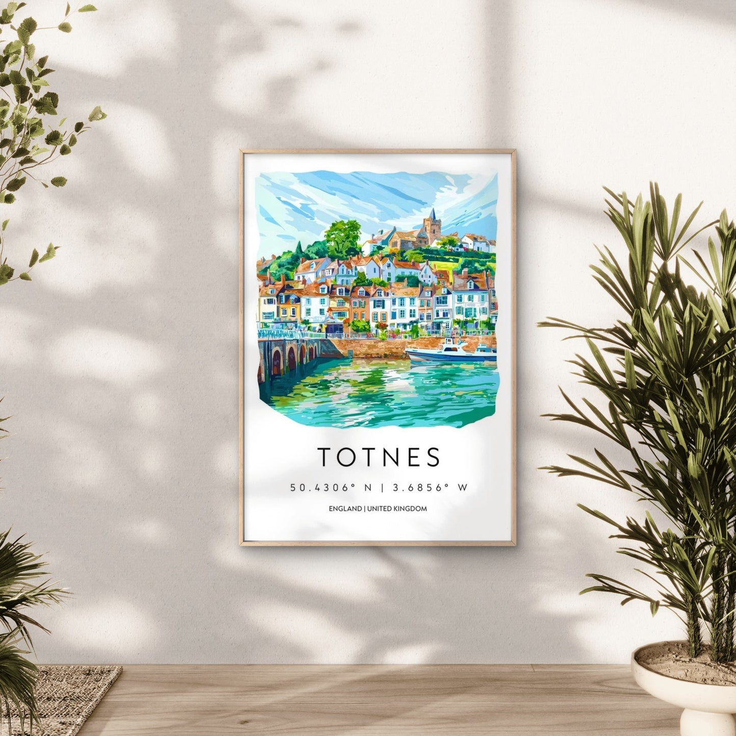 Watercolor Painting Of Totnes England Travel Poster Print Wall Art