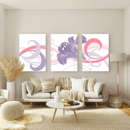 3pcs Purple Lily Flower Pink Abstract Swirl Metal Print Ready to Hang Art