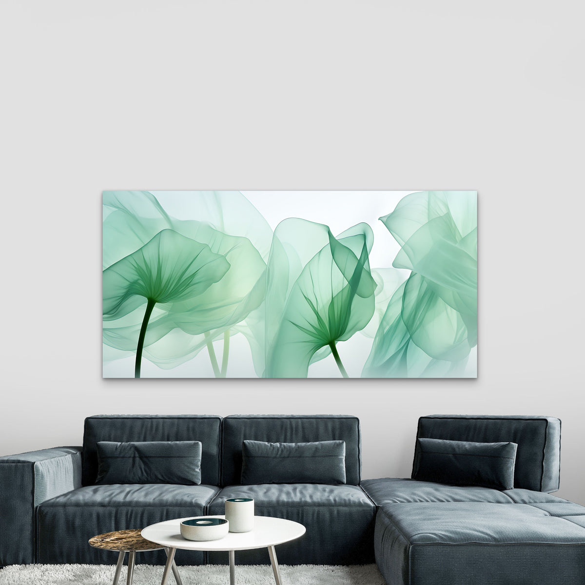 Ethereal Green Leaf Wall Art Wall Art Canvas Office Home Room Framed 120x60cm
