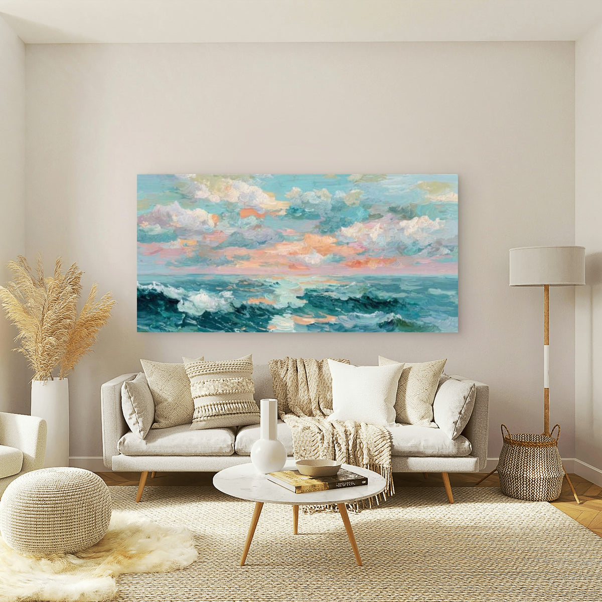 Sunset Ocean Painting Wall Art Canvas Office Home Room Framed 120x60cm