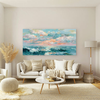 Sunset Ocean Painting Wall Art Canvas Office Home Room Framed 120x60cm