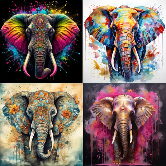 4pcs Colourful Elephant Wall Art Canvas Framed