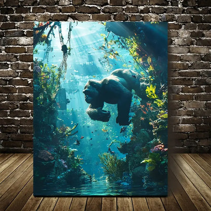Cyberpunk Gorilla Underwater Scene with Vibrant 40x60cm Metal Print Ready to Hang