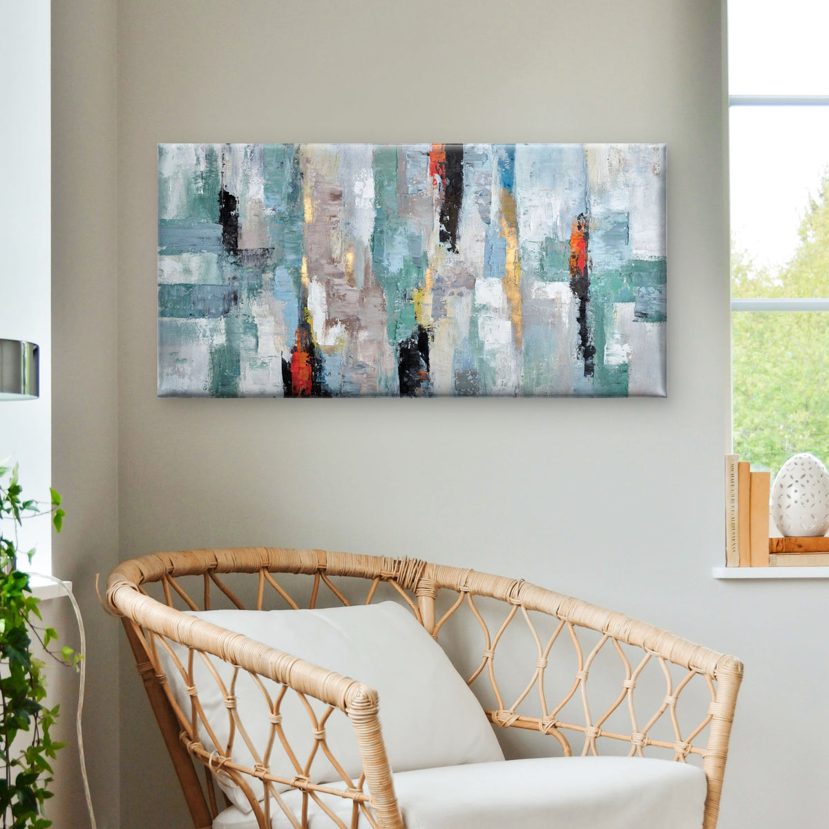 Teal Abstract Palette Texture Wall Art Canvas Office Home Room Framed 120x60cm