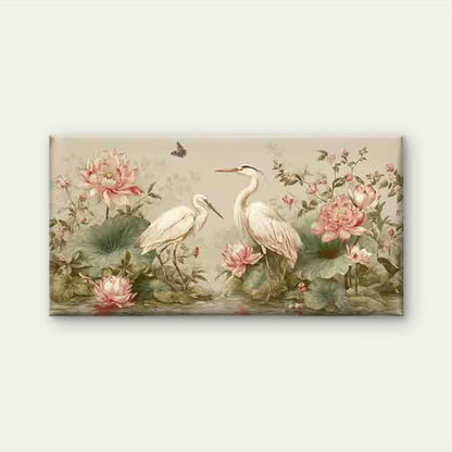 Modern Cranes & for Lotus Wall Art Canvas Office Home Room Framed 120x60cm