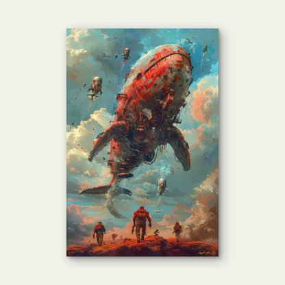 Futuristic Cyberpunk Sky with Mechanical Whale 40x60cm Metal Print Ready to Hang