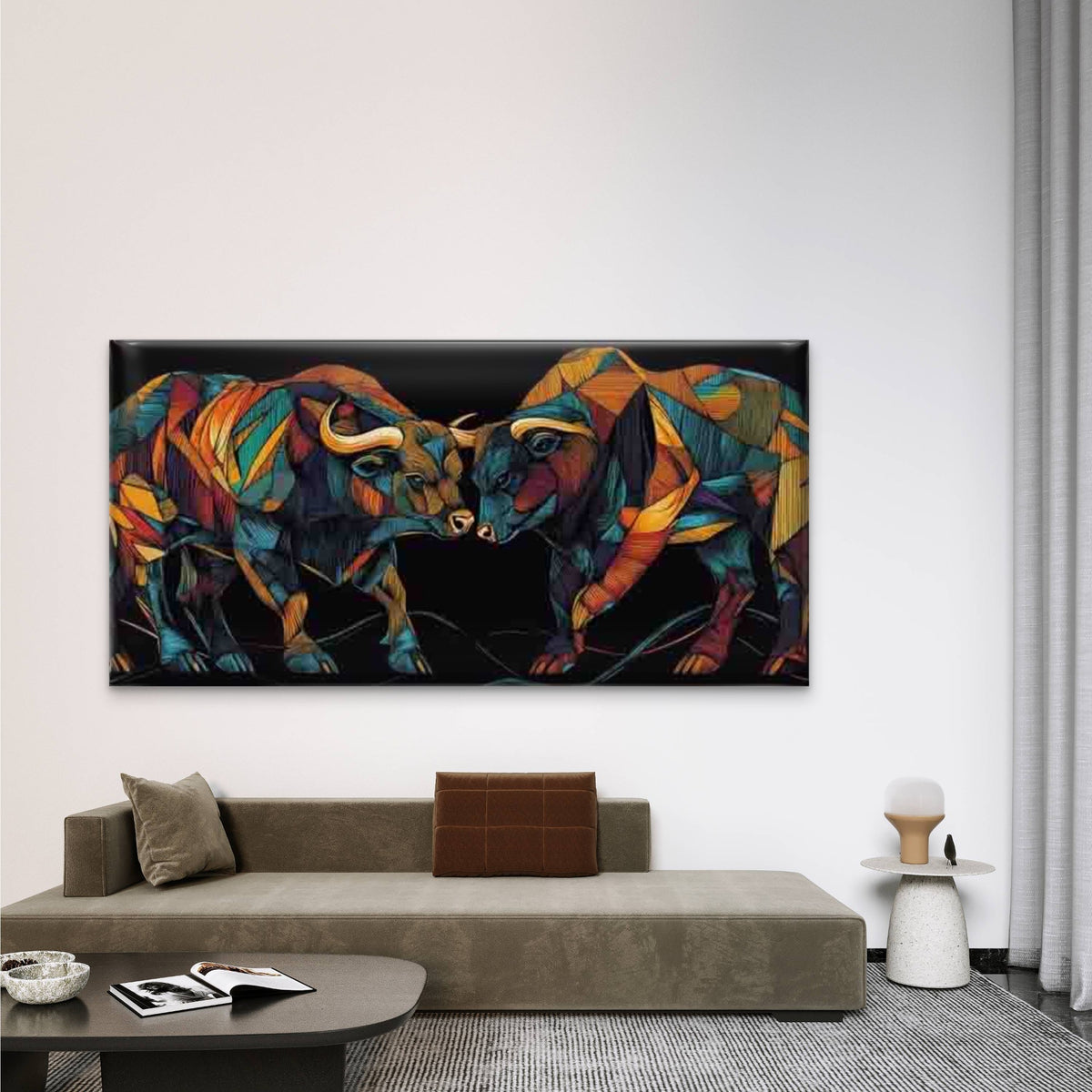 Two Bulls Confrontation Wall Art Canvas Office Home Room Framed 120x60cm