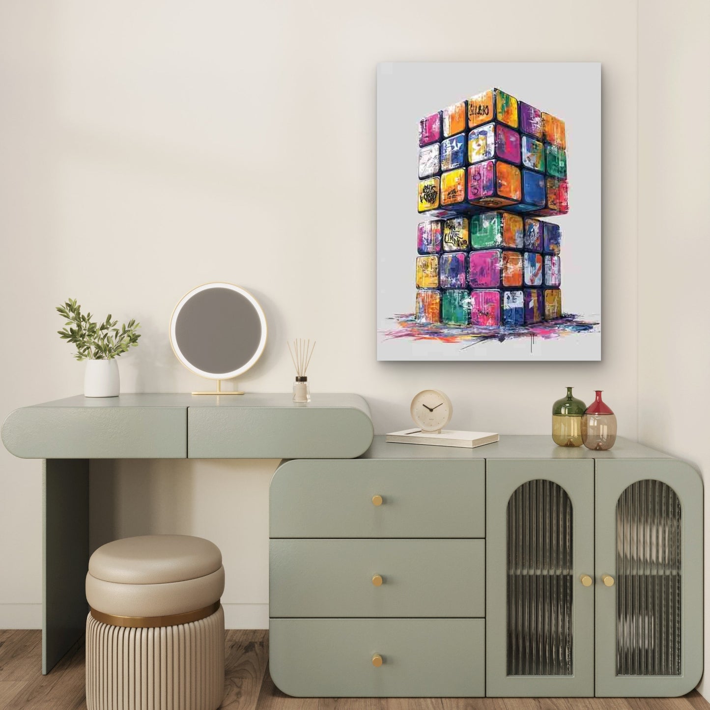 Manga Style Cube Graffiti 60x90cm Metal Print Ready to Hang