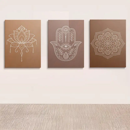 3pcs Yoga Meditation Mandala Line Pattern Design Metal Print Ready to Hang Art