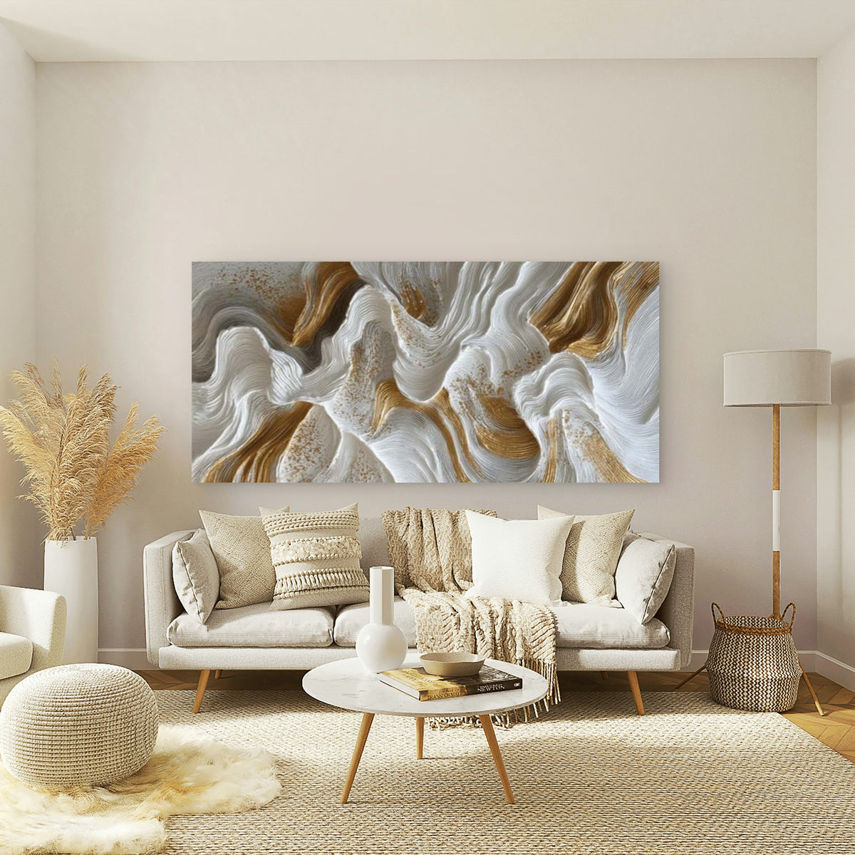 Abstract Gold Brush Stroke Wall Art Canvas Office Home Room Framed 120x60cm
