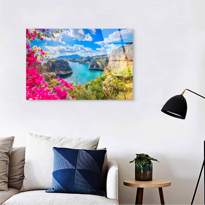 Tonnara di Scopello Sicily Bougainvillea Acrylic Glass Printing Wall Art Australian Made Quality