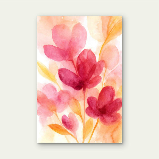 Soft Pink Orange Watercolor Flowers 60x90cm Metal Print Ready to Hang