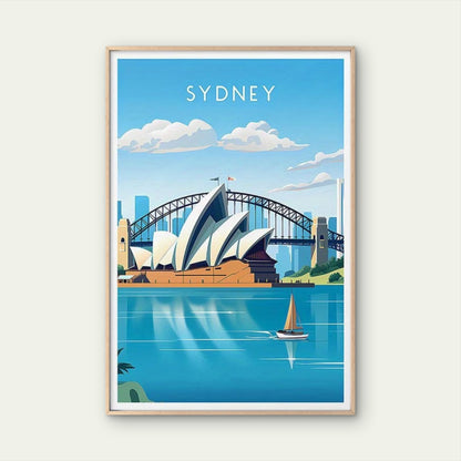 Vintage Sydney Opera House & Harbour Bridge Travel Poster Print Wall Art