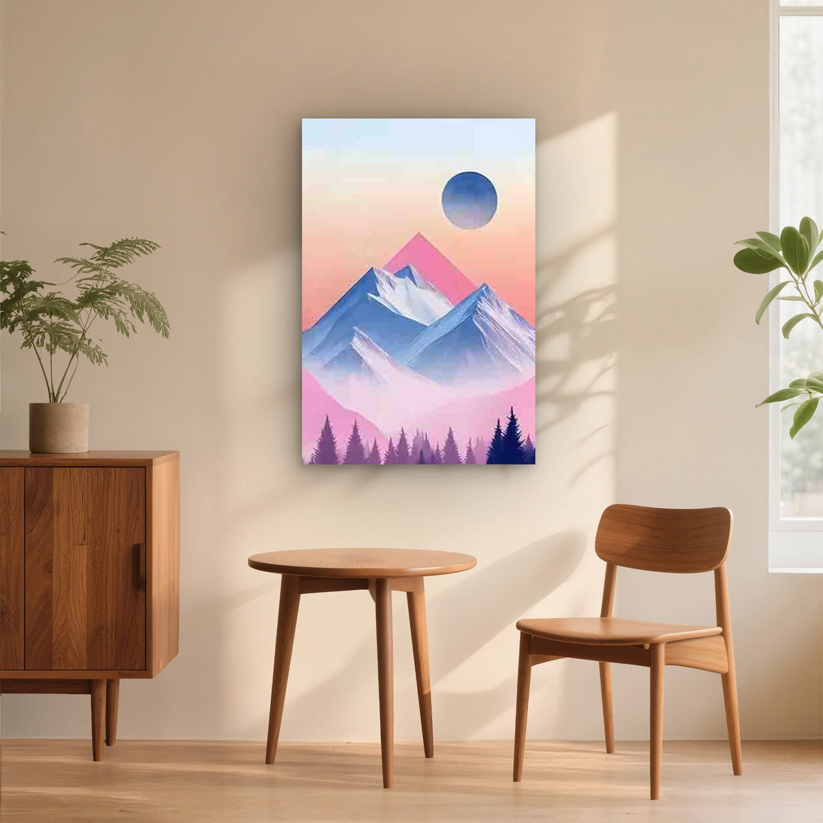 Geometric Style Snow Mountain and Forest 40x60cm Metal Print Ready to Hang