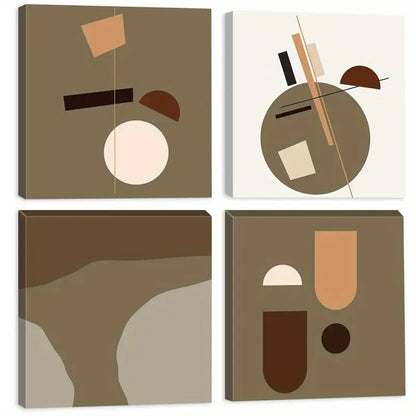 4pcs Geometric Brown & Beige  Wall Art Canvas Framed