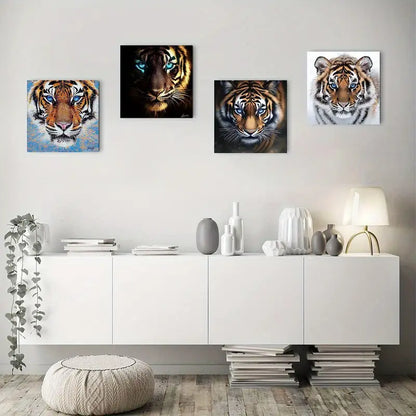 4pcs Interesting Fluorescent Tiger Wall Art Canvas Framed
