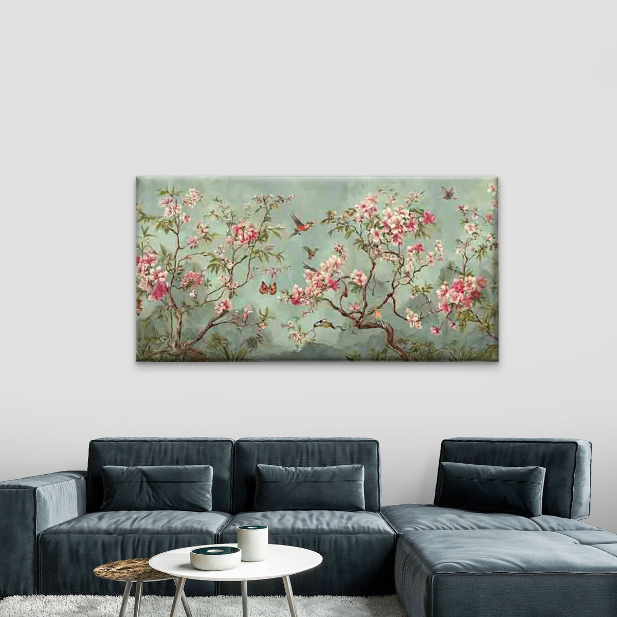 Cherry Blossoms And Flying Bird Wall Art Canvas Office Home Room Framed 120x60cm