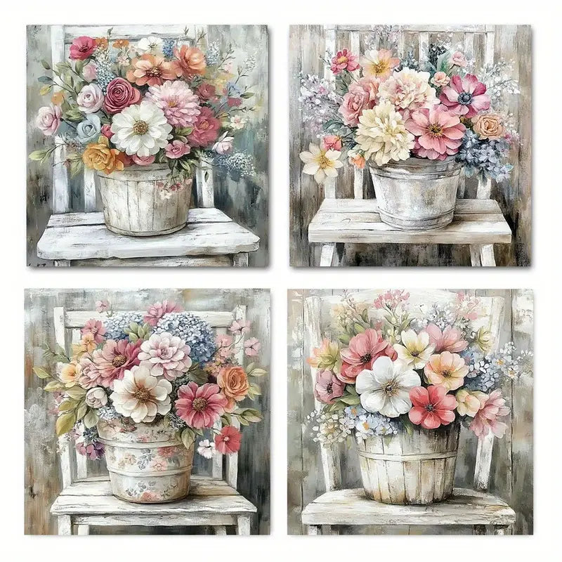 4pcs Colorful Flower  Wall Art Canvas Framed
