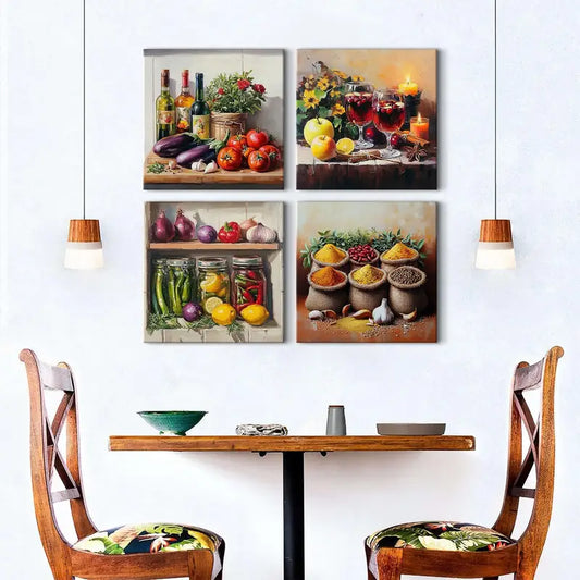 4pcs Rustic Vintage Healthy Vegetables Wall Art Canvas Framed