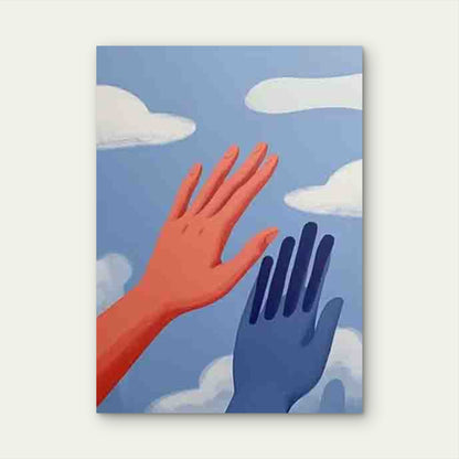 Two Hands Reaching Towards Clouds in Blue Sky 60x90cm Metal Print Ready to Hang