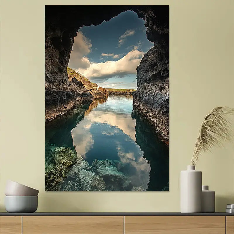 Tranquil Bay & Cave Landscape Art Poster 40x60cm Metal Print Ready to Hang