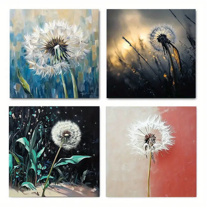4pcs Abstract Dandelio Wall Art Canvas Framed