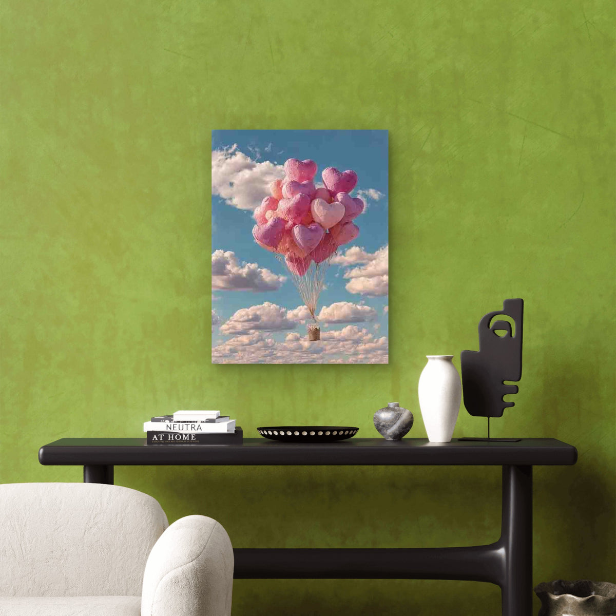 Romantic Heart-Shaped Balloons in The Sky Metal Print Ready to Hang