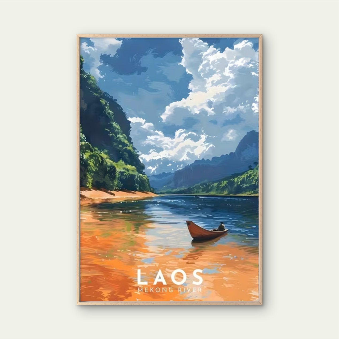 Laos Mekong River Landscape Modern Travel Poster Print Wall Art