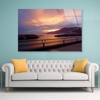 Sky With Sunset Behind Mountain Acrylic Glass Print Tempered Glass Wall Art 100% Made in Australia Ready to Hang