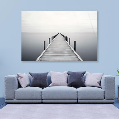 Wooden Pier on A Tranquil Lake Shrouded in Misty  Acrylic Glass Print Tempered Glass Wall Art 100% Made in Australia Ready to Hang