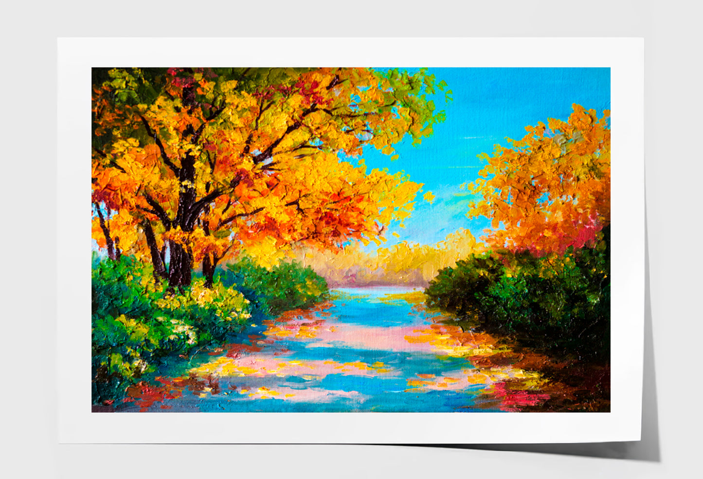 Colorful Autumn Forest Road Oil Painting Limited Edition High Quality Print Unframed Roll Canvas None