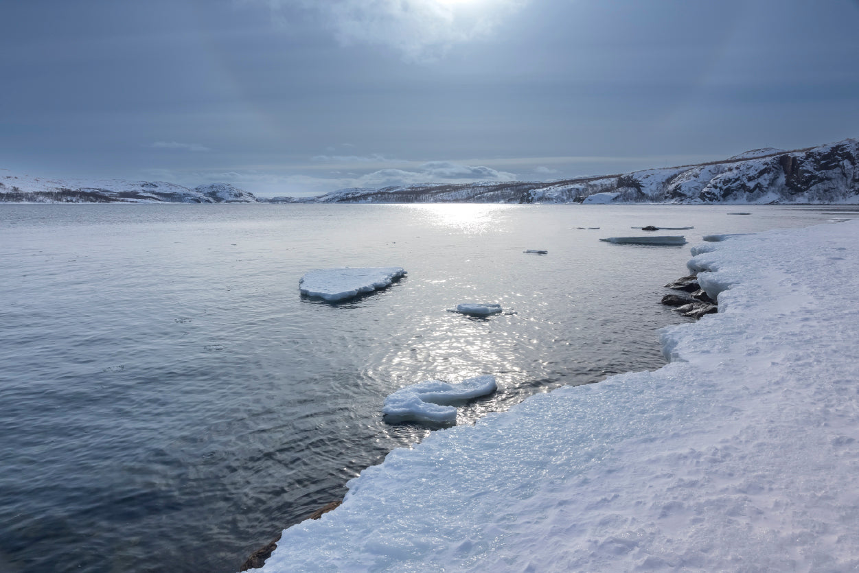 Winter Scene with the Lake Covered In Ice and Snow Print 100% Australian Made