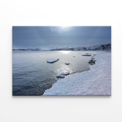 Winter Scene with the Lake Covered In Ice and Snow Print 100% Australian Made