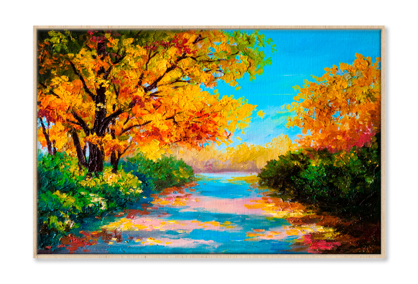 Colorful Autumn Forest Road Oil Painting Limited Edition High Quality Print Canvas Box Framed Natural