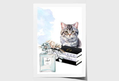 Perfume with Cat Wall Art Limited Edition High Quality Print Unframed Roll Canvas None