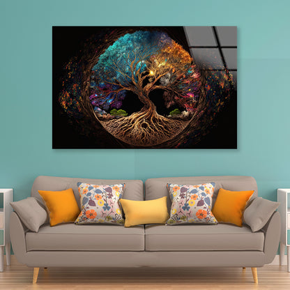 Oval Shaped Colorful Life of Tree Acrylic Glass Print Tempered Glass Wall Art 100% Made in Australia Ready to Hang