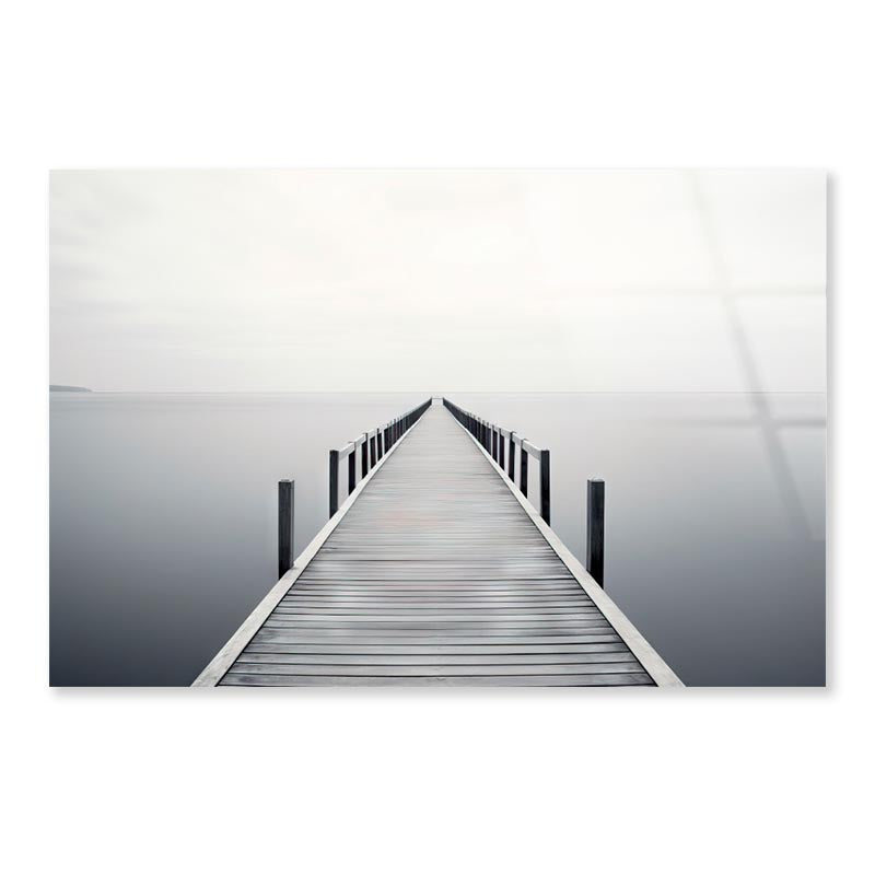 Wooden Pier on A Tranquil Lake Shrouded in Misty  Acrylic Glass Print Tempered Glass Wall Art 100% Made in Australia Ready to Hang