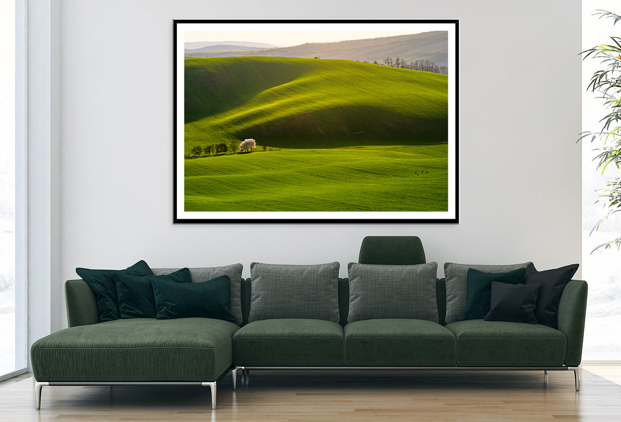 Large Green Field with a Sky and Mountain Home Decor Premium Quality Poster Print Choose Your Sizes