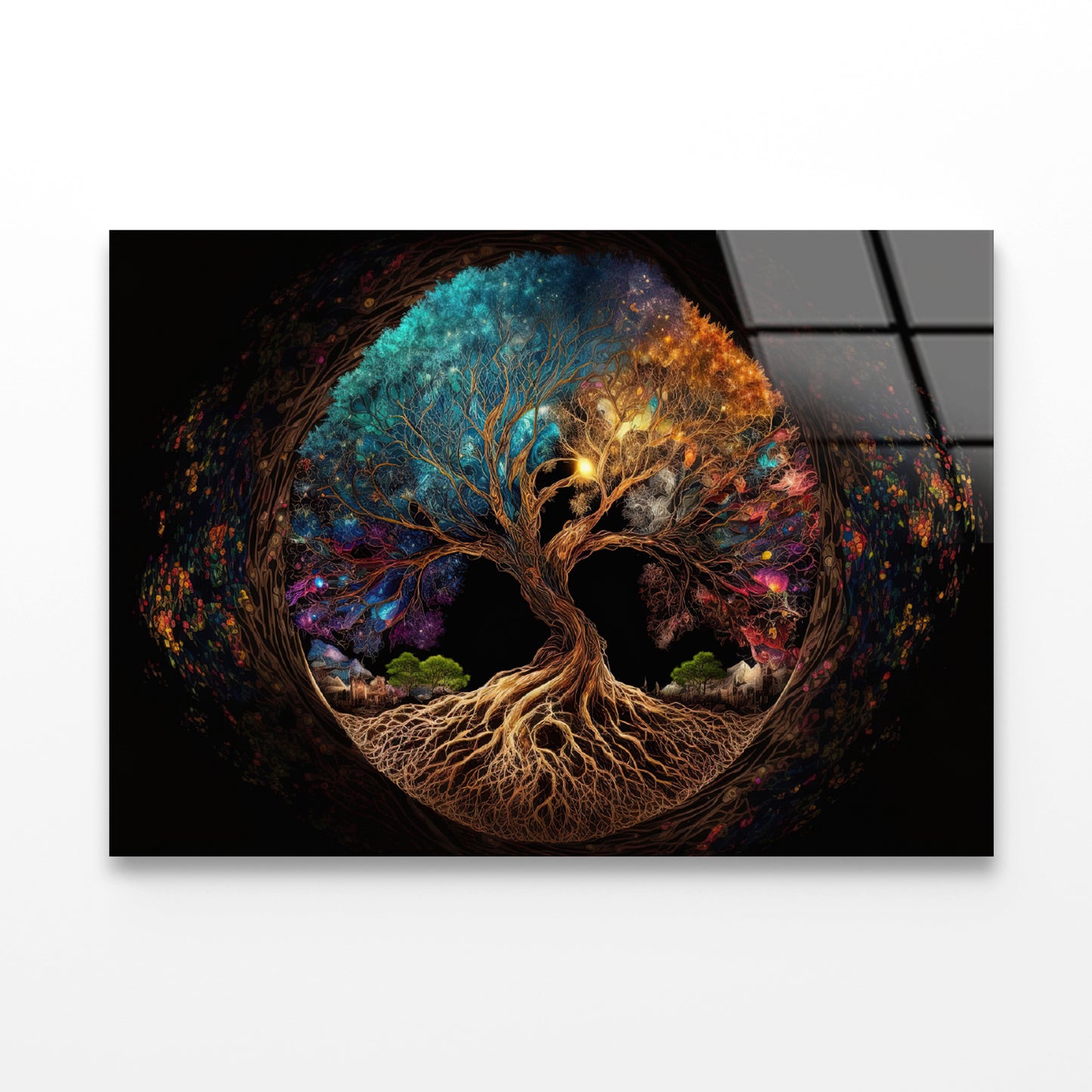 Oval Shaped Colorful Life of Tree Acrylic Glass Print Tempered Glass Wall Art 100% Made in Australia Ready to Hang