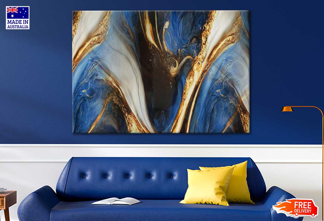 Marble Blue And Gold Abstract Print 100% Australian Made