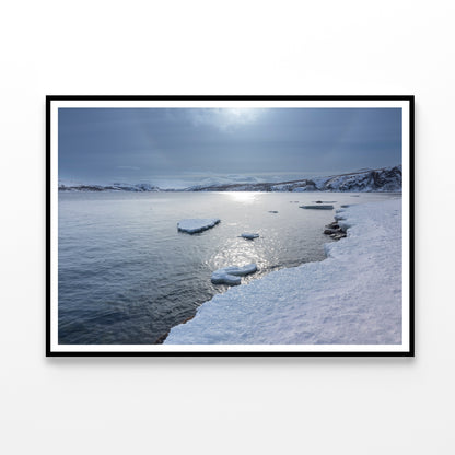 Winter Scene with the Lake Covered In Ice and Snow Home Decor Premium Quality Poster Print Choose Your Sizes