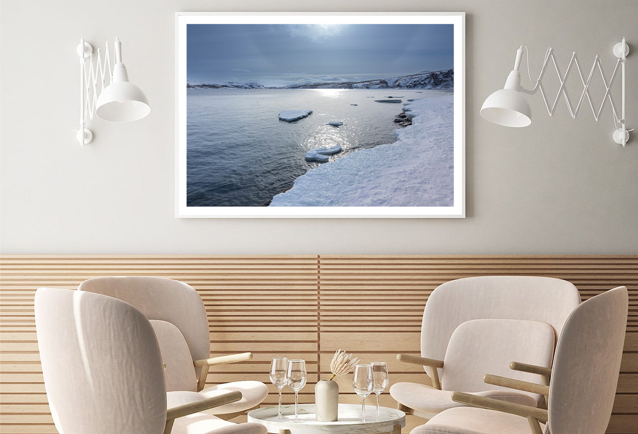 Winter Scene with the Lake Covered In Ice and Snow Home Decor Premium Quality Poster Print Choose Your Sizes